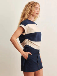 Sanctuary All Day Ruched Tee - Navy Blazer/Dark Opal Rugby-Hand In Pocket