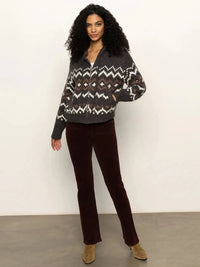 Sanctuary Zip Up Fairisle - Mocha-Hand In Pocket