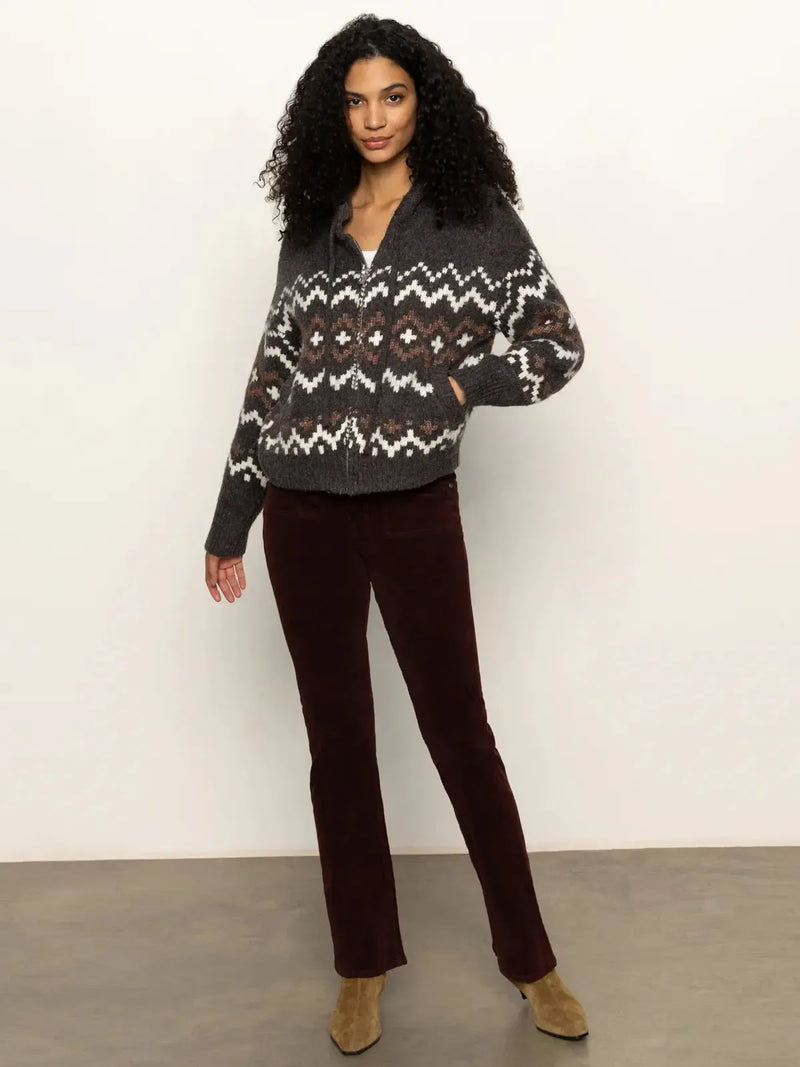 Sanctuary Zip Up Fairisle - Mocha-Hand In Pocket