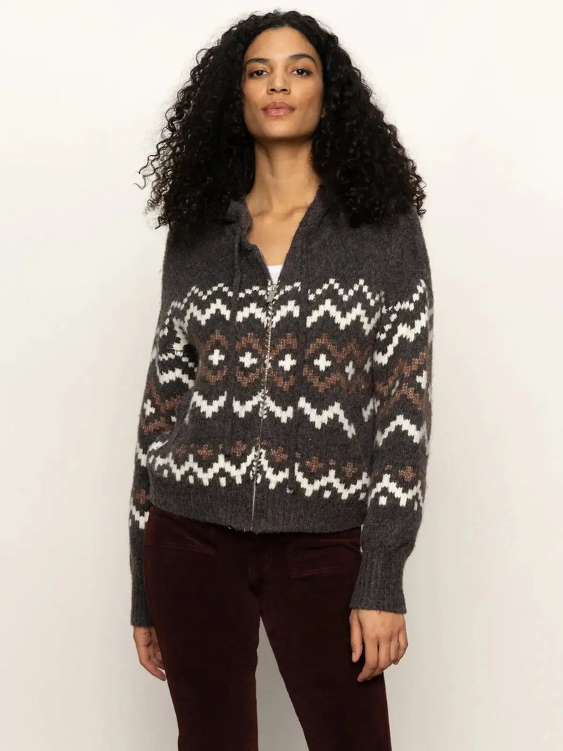 Sanctuary Zip Up Fairisle - Mocha-Hand In Pocket