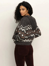Sanctuary Zip Up Fairisle - Mocha-Hand In Pocket