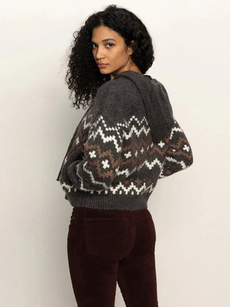 Sanctuary Zip Up Fairisle - Mocha-Hand In Pocket