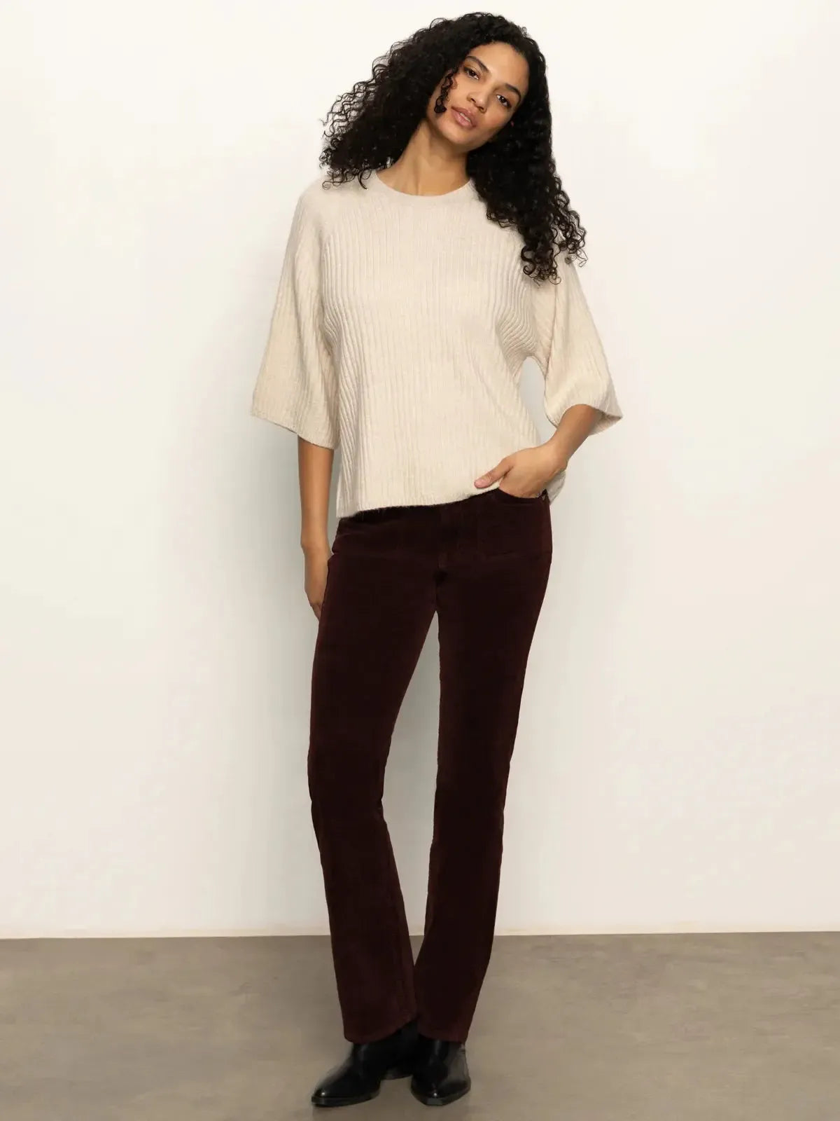 Sanctuary Ribbed Sweater Tee - Mother Of Pearl-Hand In Pocket