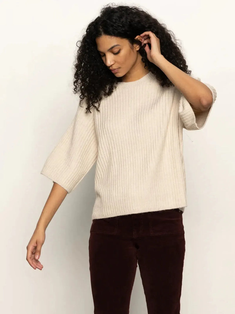 Sanctuary Ribbed Sweater Tee - Mother Of Pearl-Hand In Pocket