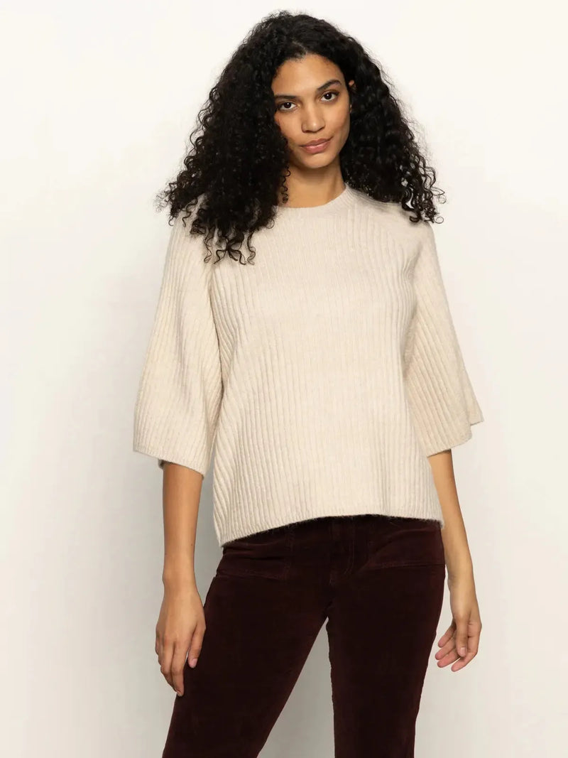 Sanctuary Ribbed Sweater Tee - Mother Of Pearl-Hand In Pocket