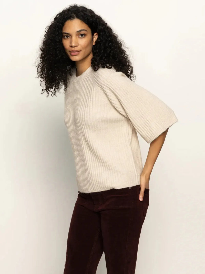Sanctuary Ribbed Sweater Tee - Mother Of Pearl-Hand In Pocket