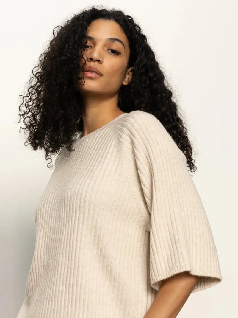 Sanctuary Ribbed Sweater Tee - Mother Of Pearl-Hand In Pocket