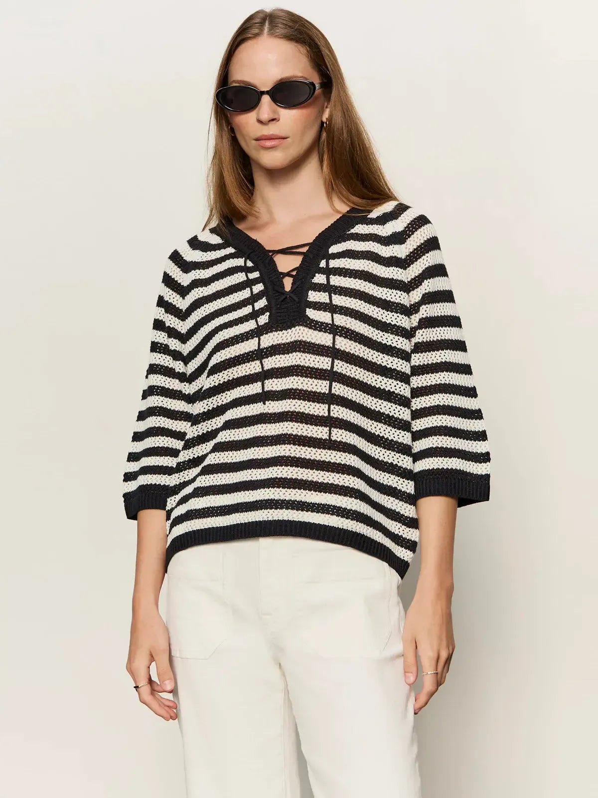 Sanctuary Lace Sweater Tee - Black/Chalk-Hand In Pocket