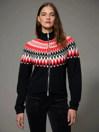 Sanctuary L/S ZIP Up Cardigan - Red Poconos Fair Isle-Hand In Pocket