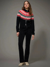 Sanctuary L/S ZIP Up Cardigan - Red Poconos Fair Isle-Hand In Pocket