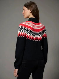 Sanctuary L/S ZIP Up Cardigan - Red Poconos Fair Isle-Hand In Pocket
