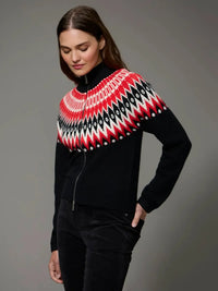 Sanctuary L/S ZIP Up Cardigan - Red Poconos Fair Isle-Hand In Pocket