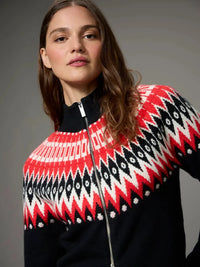 Sanctuary L/S ZIP Up Cardigan - Red Poconos Fair Isle-Hand In Pocket