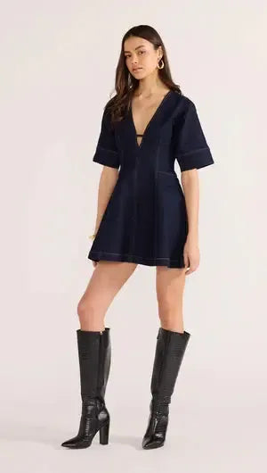 MINKPINK Camilla Short Sleeve Mini Dress - Indigo Hand In Pocket MINKPINK Camilla Short Sleeve Mini Dress - Indigo Hand In Pocket