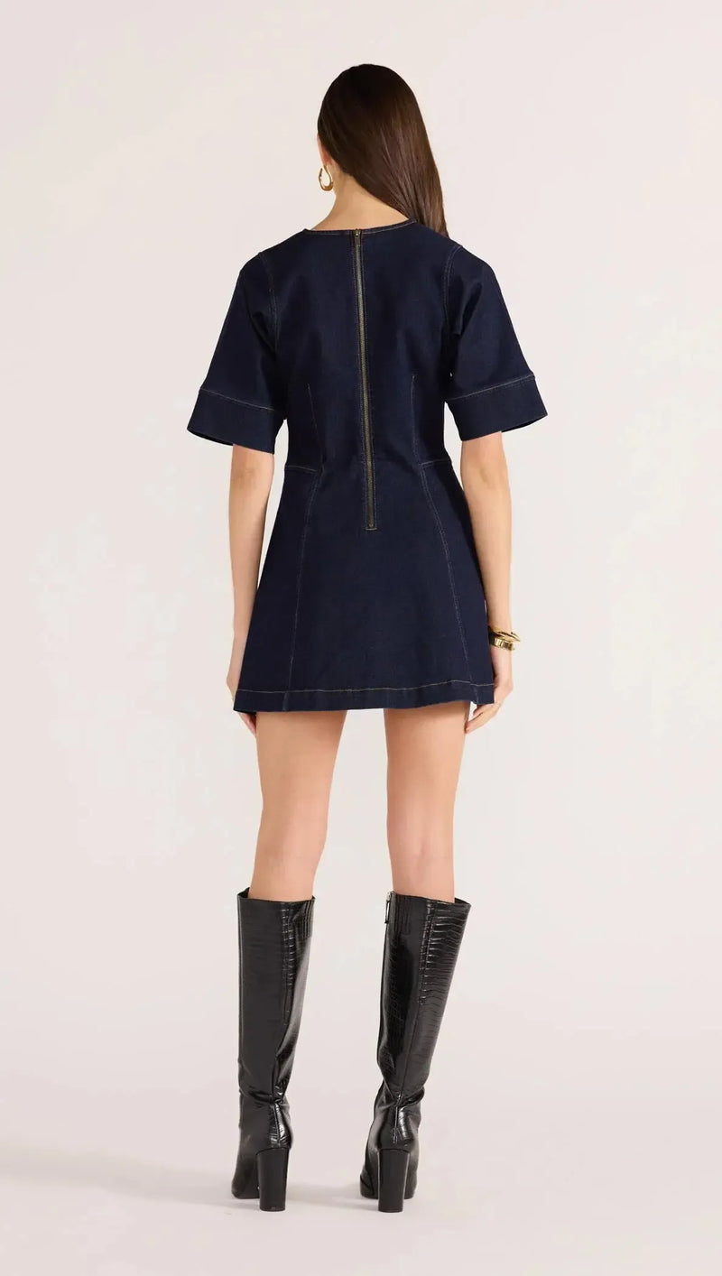 MINKPINK Camilla Short Sleeve Mini Dress - Indigo-Hand In Pocket