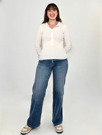 Bobi LS Button Placket Tee - Cream-Hand In Pocket