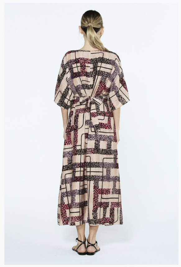 Ciebon Omalia Printed Maxi Dress - Tan Multi-Hand In Pocket