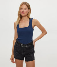 Michael Stars Maribel Square Neck Tank- Nocturnal-Hand In Pocket