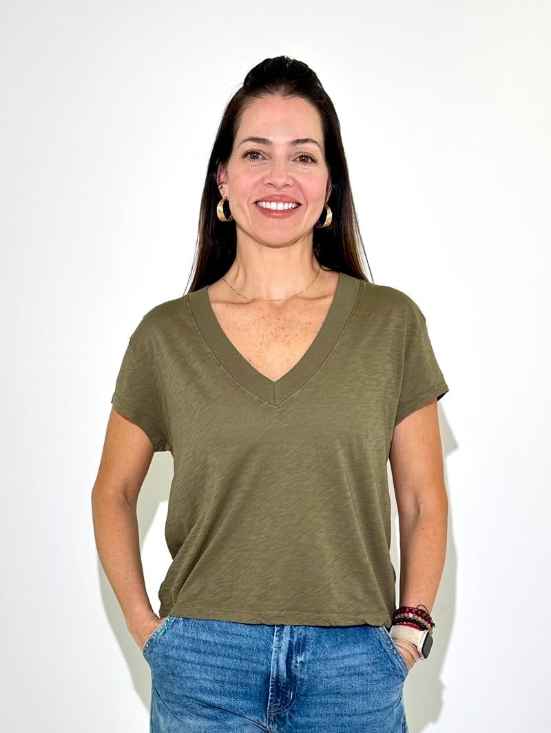 Michael Stars Harlan V Neck - Caper-Hand In Pocket