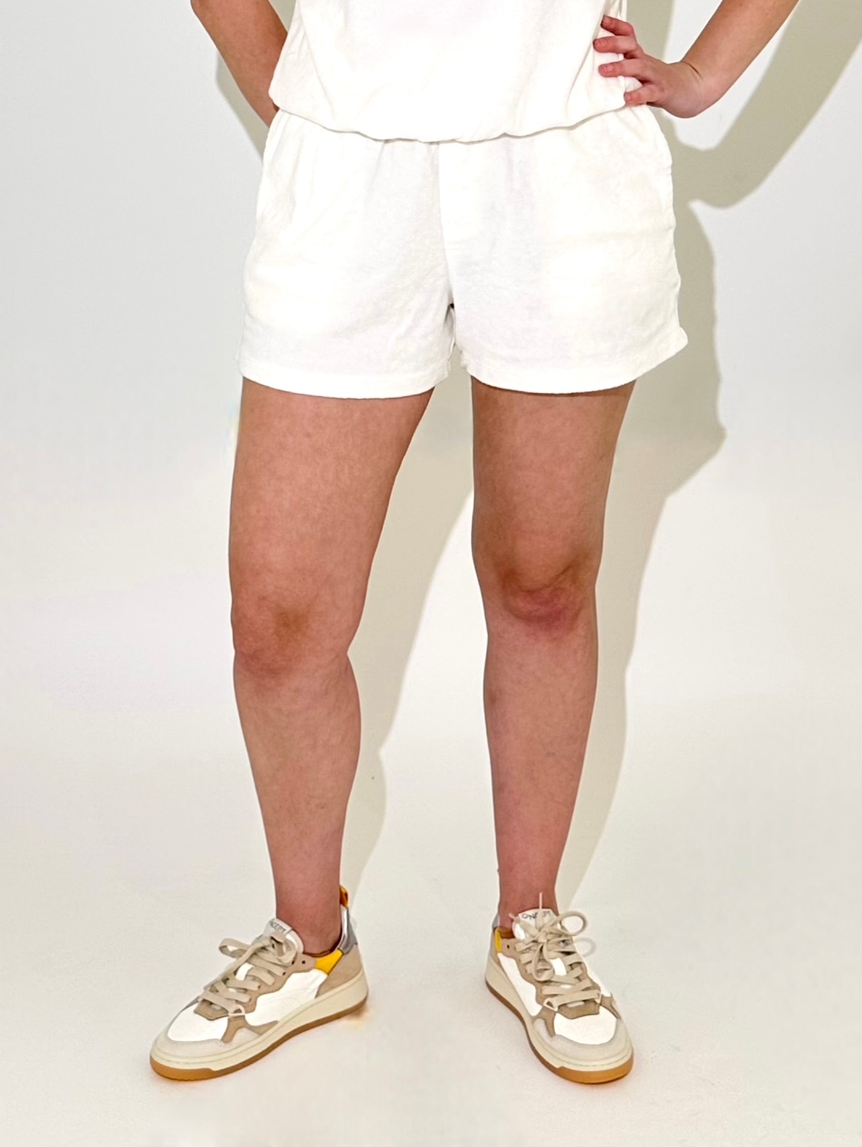 Bobi Faux Fly Terry Shorts - Pearl-Hand In Pocket