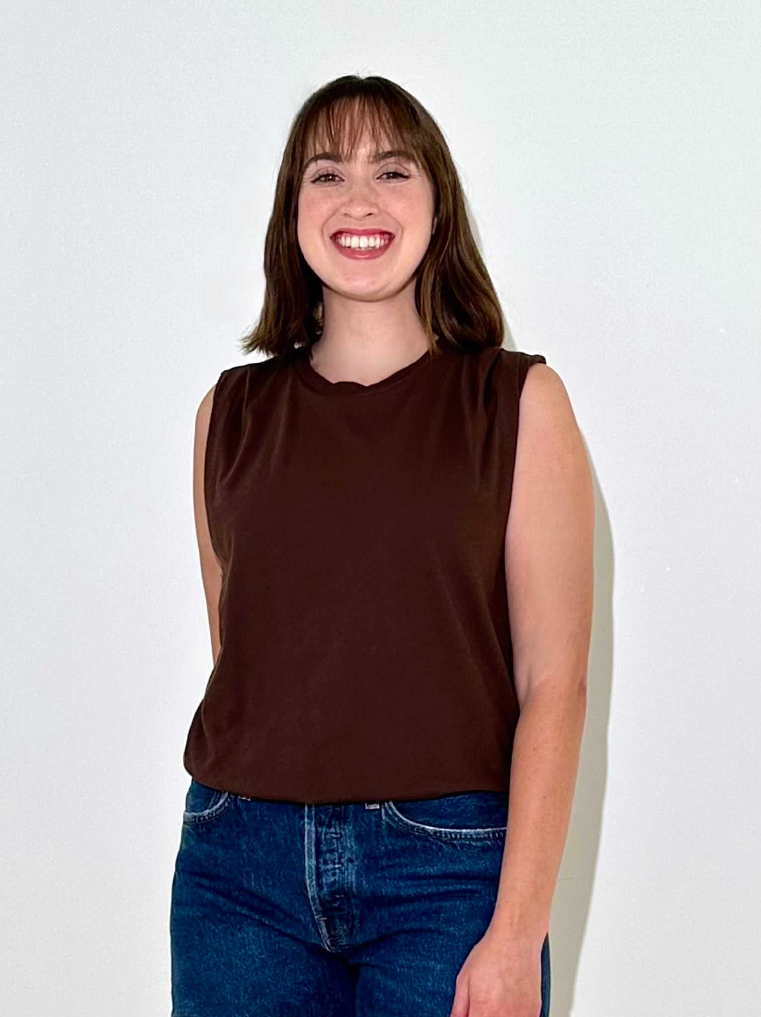 Bobi Bubble Hem Tee - Mocha-Hand In Pocket
