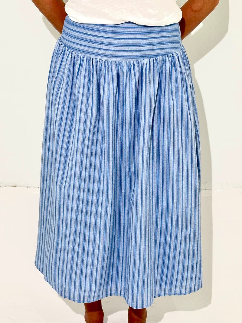 Mina Striped Midi Skirt - Blue-Hand In Pocket