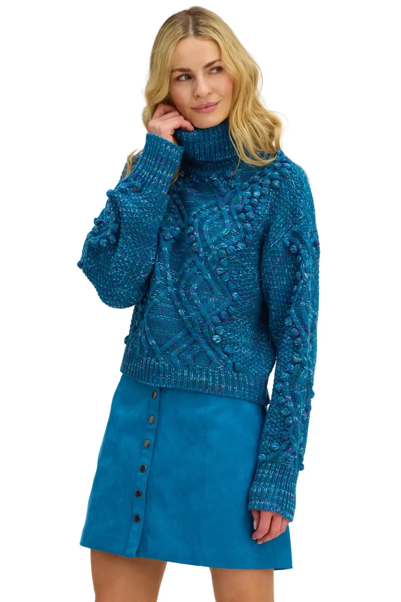 Allison Daphne Sweater - Teal Multi-Hand In Pocket