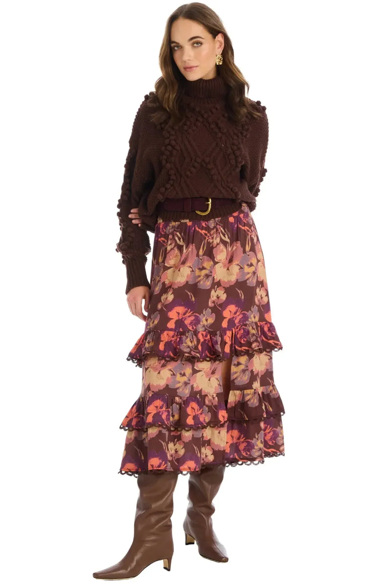Allison Georgia Skirt - Brown Floral-Hand In Pocket