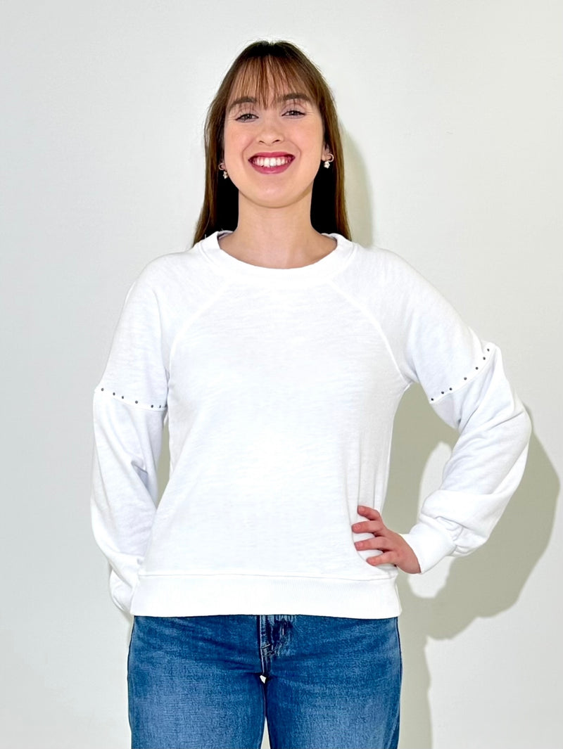 Bobi Micro Stud Raglan - White-Hand In Pocket