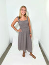 Gingham Maxi Dress- Brown-Hand In Pocket