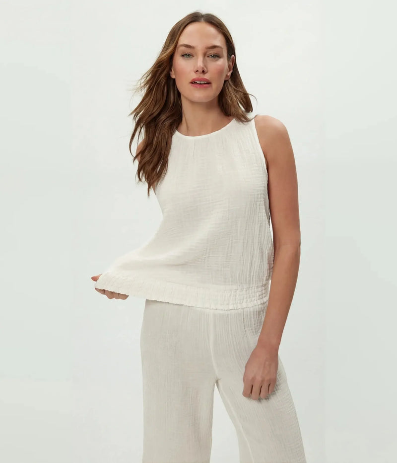 Michael Stars Janelle Tie Neck Tank - Chalk-Hand In Pocket