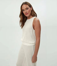 Michael Stars Janelle Tie Neck Tank - Chalk-Hand In Pocket