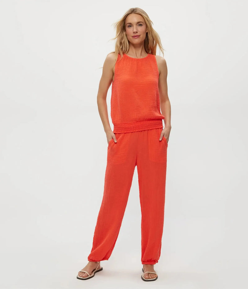 Michael Stars Janelle Tie Neck Tank- Persimmon-Hand In Pocket