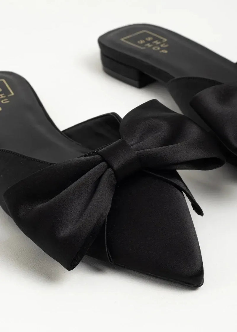 Shu Shop Dorothy Flat Bow Mule-Black-Hand In Pocket