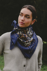 Delphine Flower Scarf Bandana - Navy-Hand In Pocket