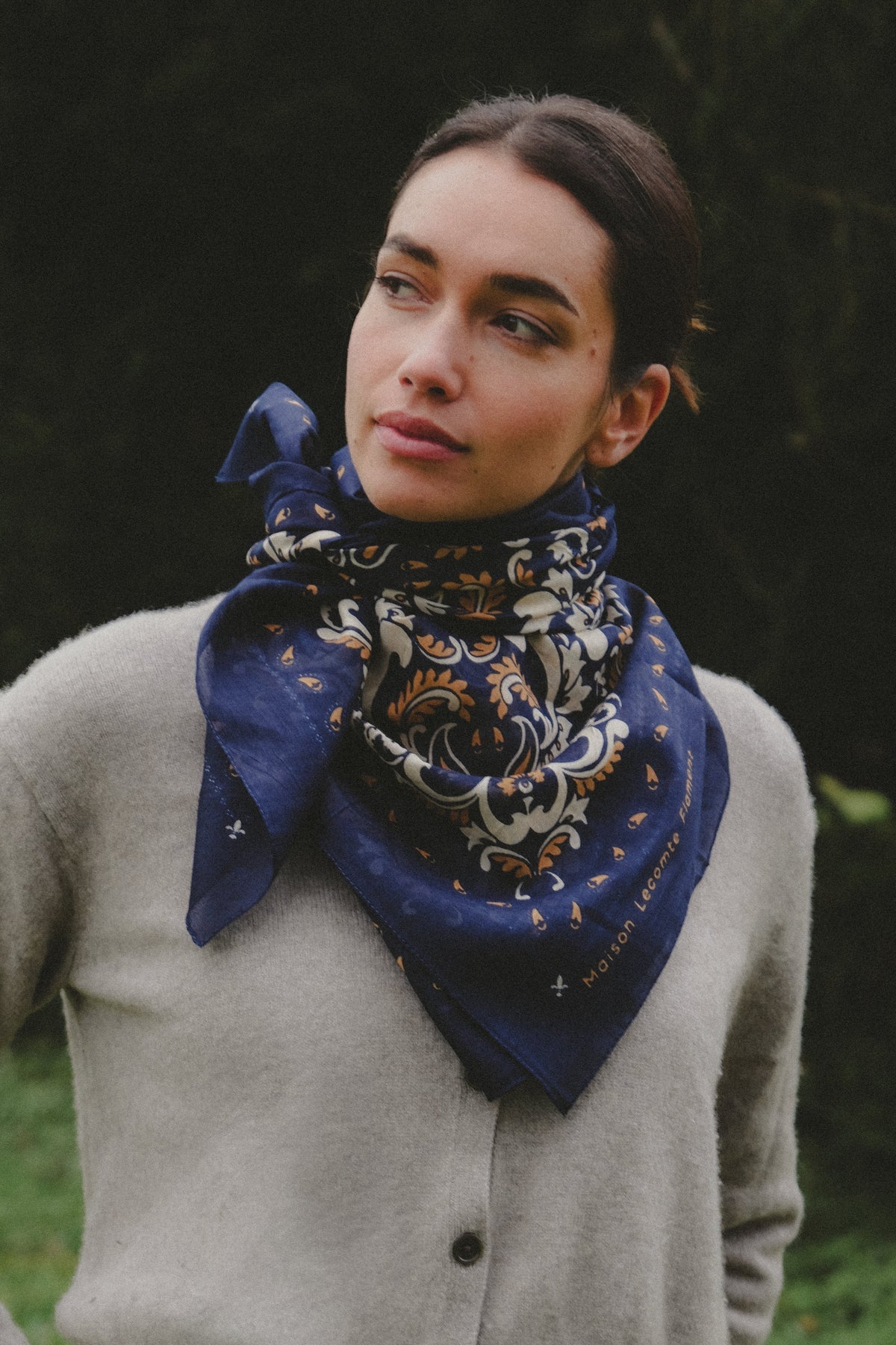 Delphine Flower Scarf Bandana - Navy-Hand In Pocket