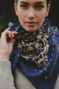 Delphine Flower Scarf Bandana - Navy-Hand In Pocket