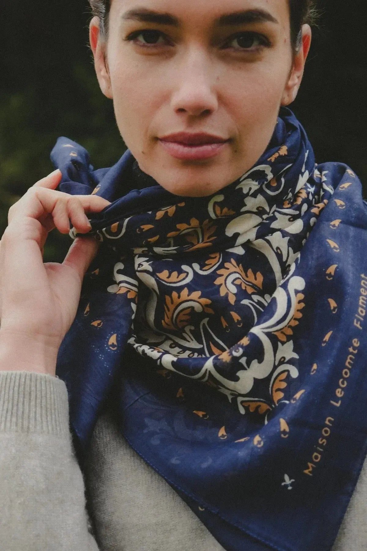 Delphine Flower Scarf Bandana - Navy-Hand In Pocket
