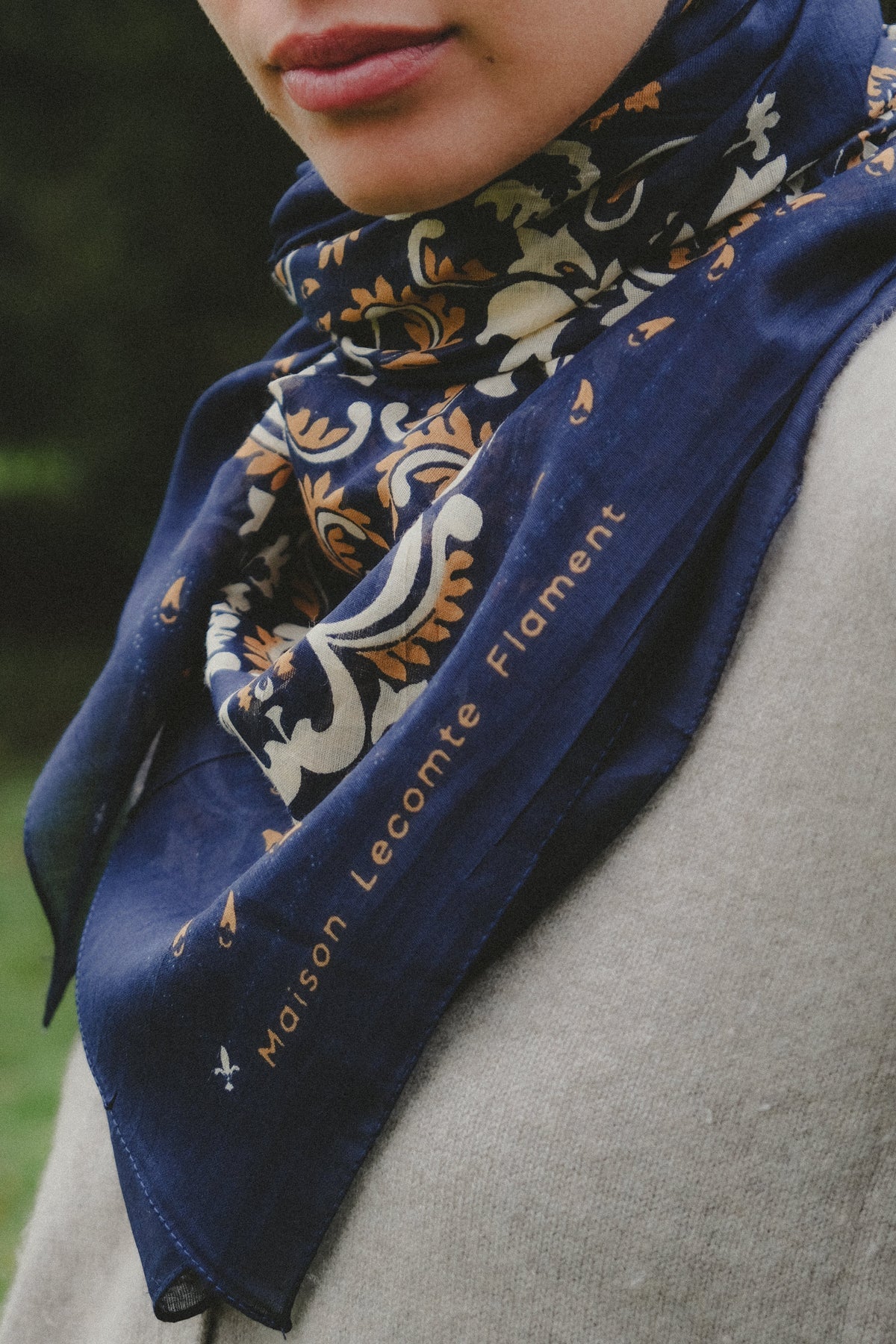 Delphine Flower Scarf Bandana - Navy-Hand In Pocket