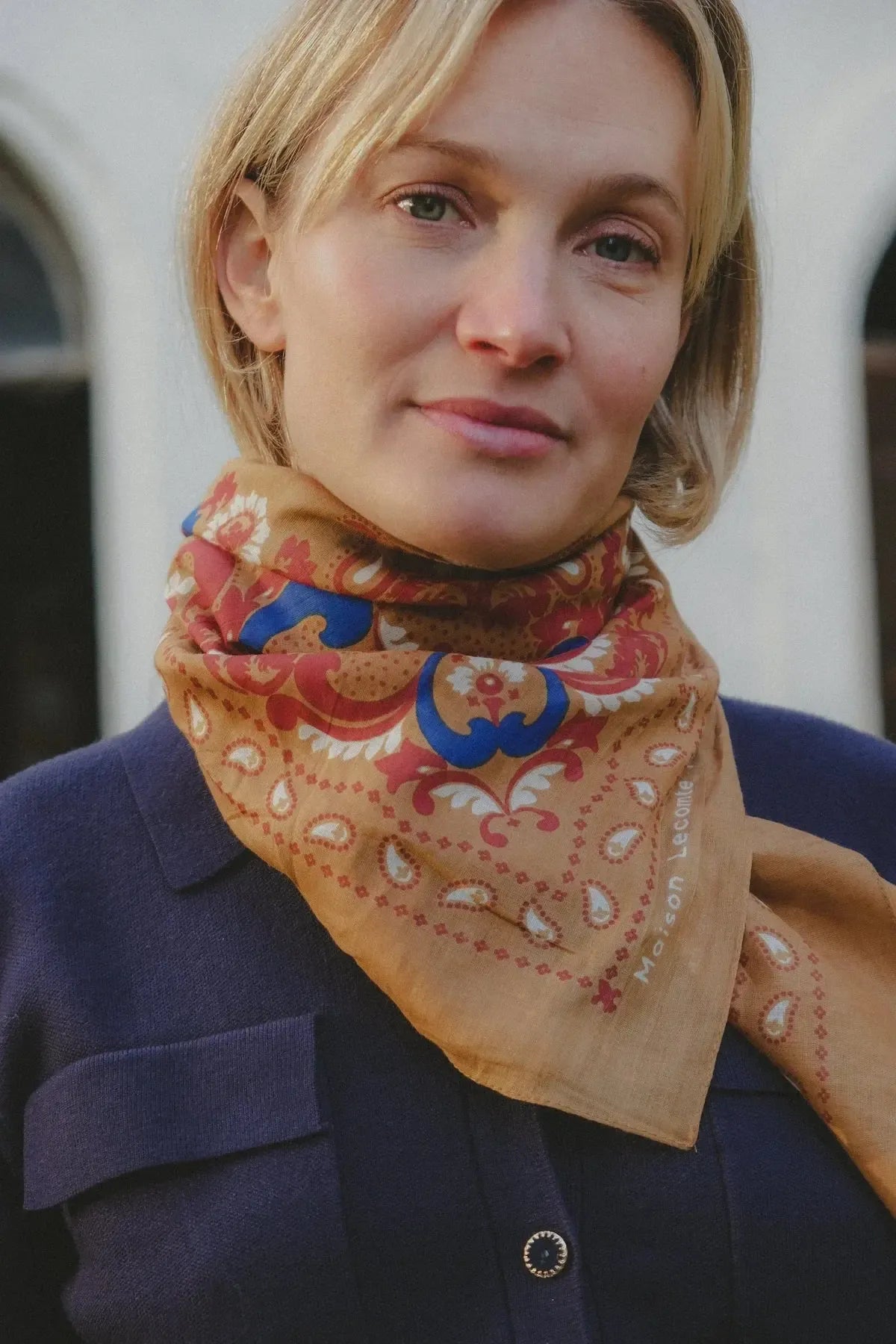 Delphine Flower Scarf Bandana - Camel-Hand In Pocket