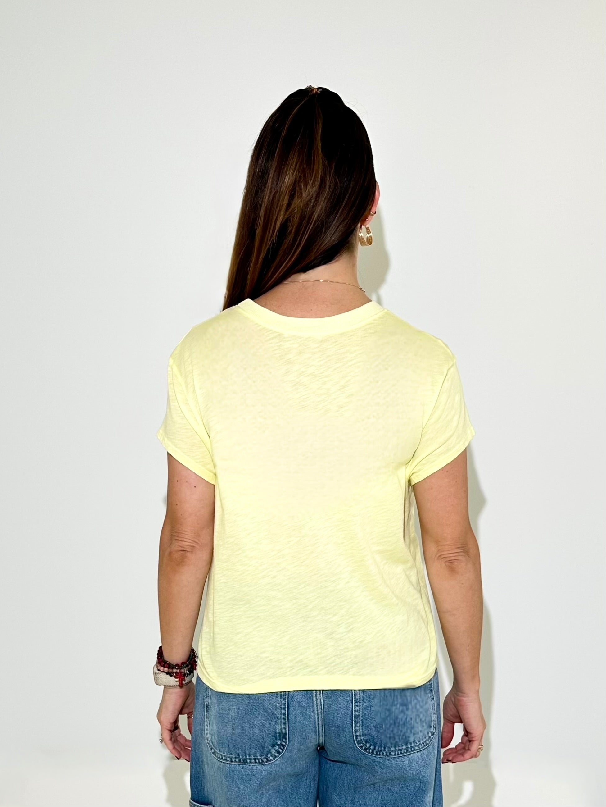 Michael Stars Grayson Cropped Crewneck - Buttercup-Hand In Pocket