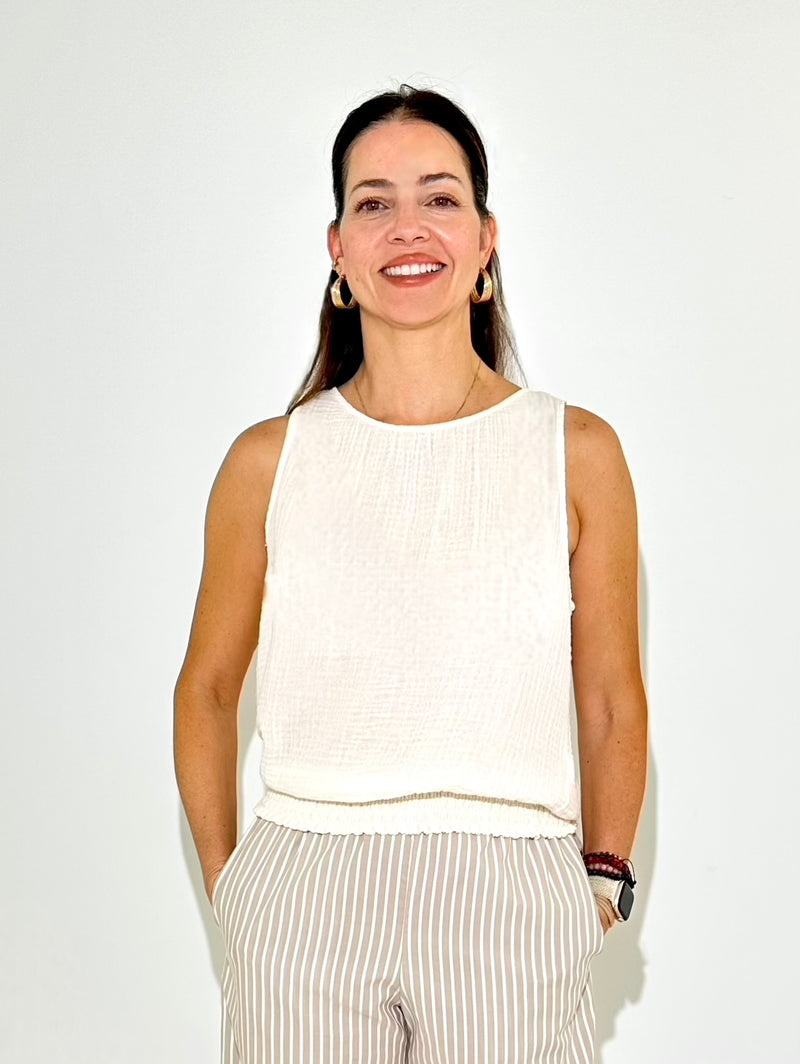 Michael Stars Janelle Tie Neck Tank - Chalk-Hand In Pocket