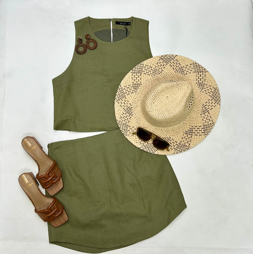 Dèluc Veronese Top w/ Skirt Set - Military Green-Hand In Pocket