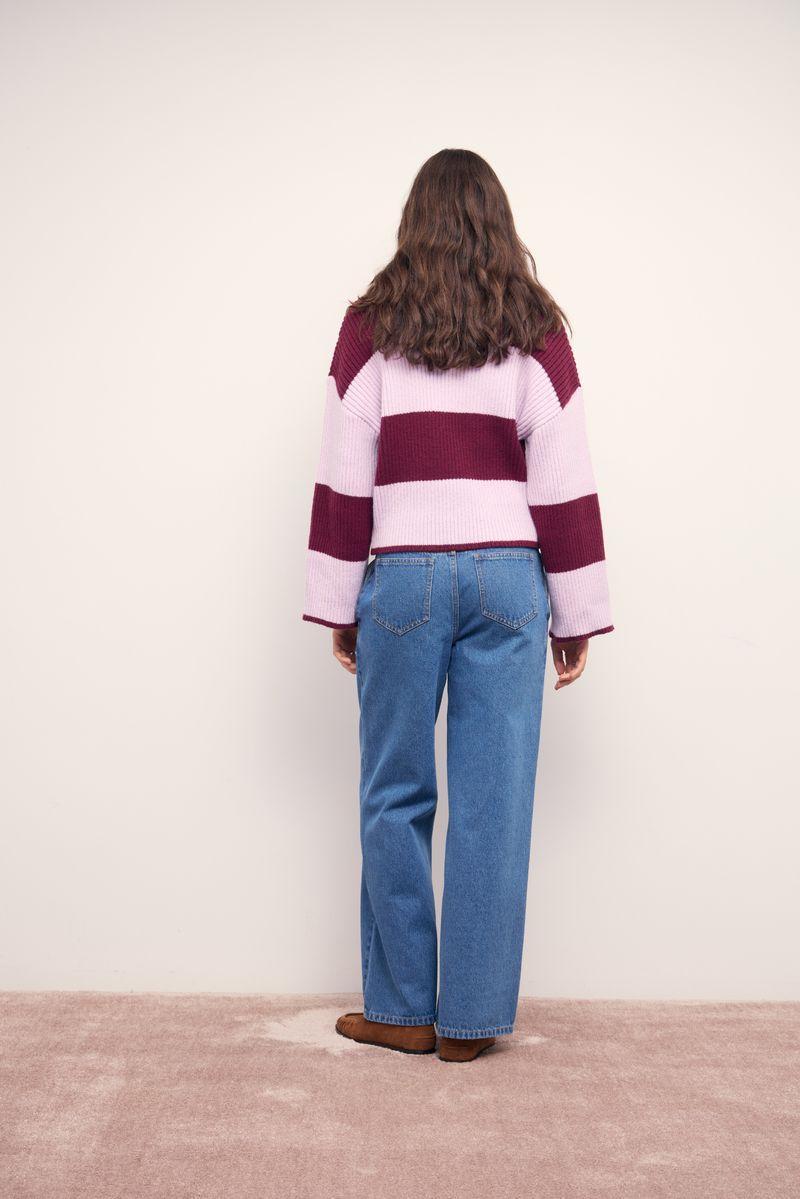 MINKPINK Freja Stripe Chunky Knit Jumper - Violet/Wine-Hand In Pocket
