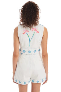 Allison Embroidered Sophie Skort- White-Hand In Pocket