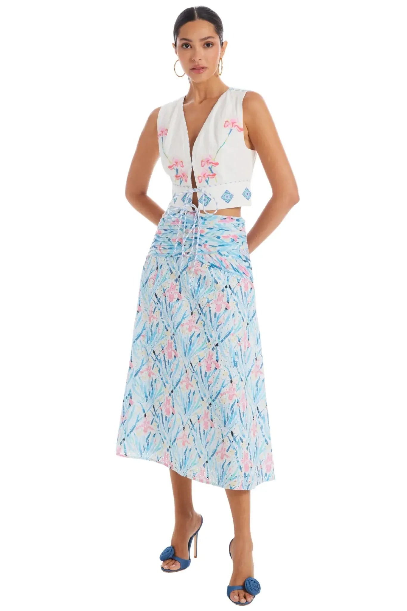 Allison Embroidered Genevieve Vest- White-Hand In Pocket