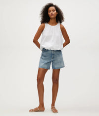 Michael Stars Hazel Bubble Top- White-Hand In Pocket