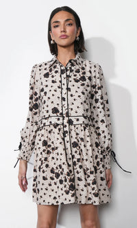 Greylin Elsa Button Down Mini Dress w/ Piping - Ivory