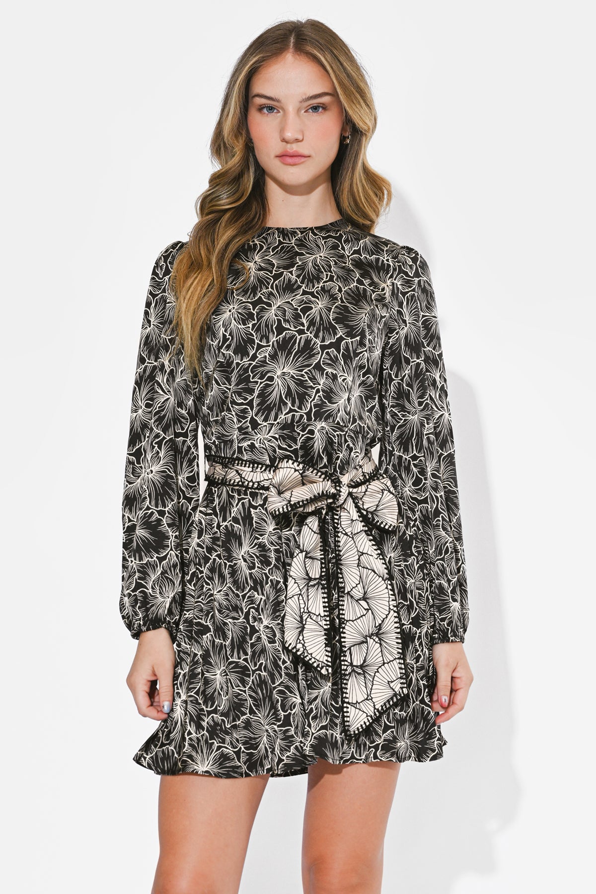 Adelyn Rae Sasha Pleated Mini Dress - Black/Cream ***FINAL SALE***-Hand In Pocket