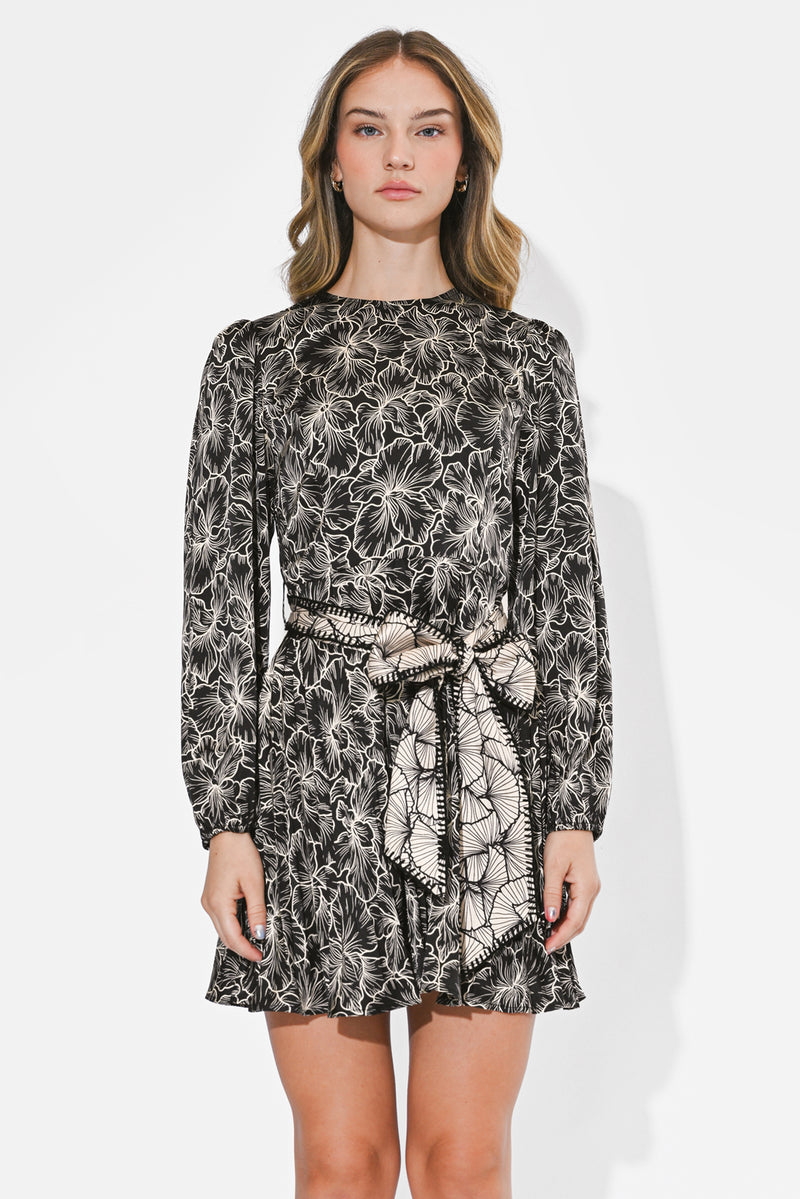 Adelyn Rae Sasha Pleated Mini Dress - Black/Cream-Hand In Pocket